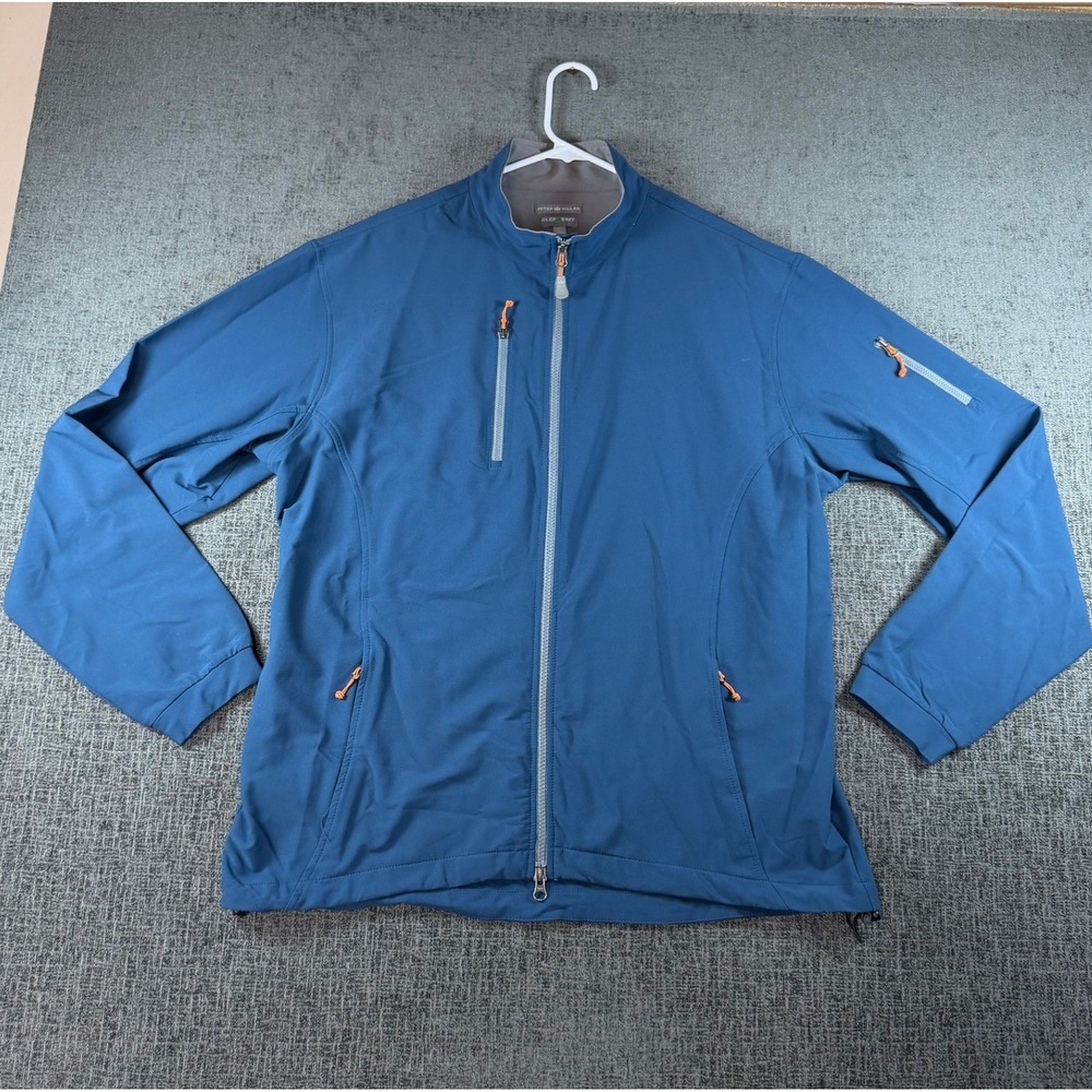 Peter Millar Element Wind Jacket Mens Large Blue Full Zip Softshell Golf Coat
